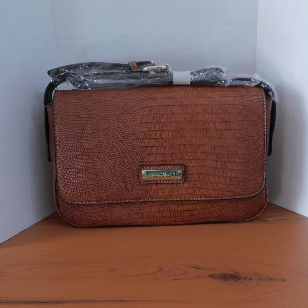 LONDON FOG Astor Lizard Shoulder Small Handbag Cognac Faux Leather